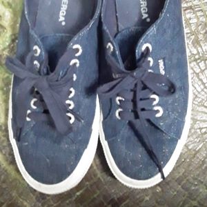 Superga blue "denim" sneakers with metallic thread